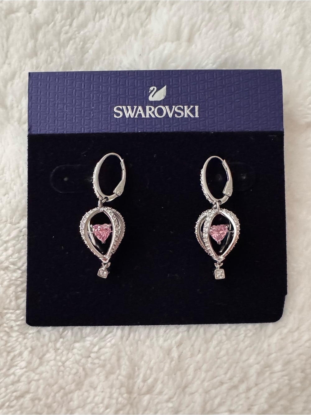 Heart Drop Earrings with Pink Crystal Centers